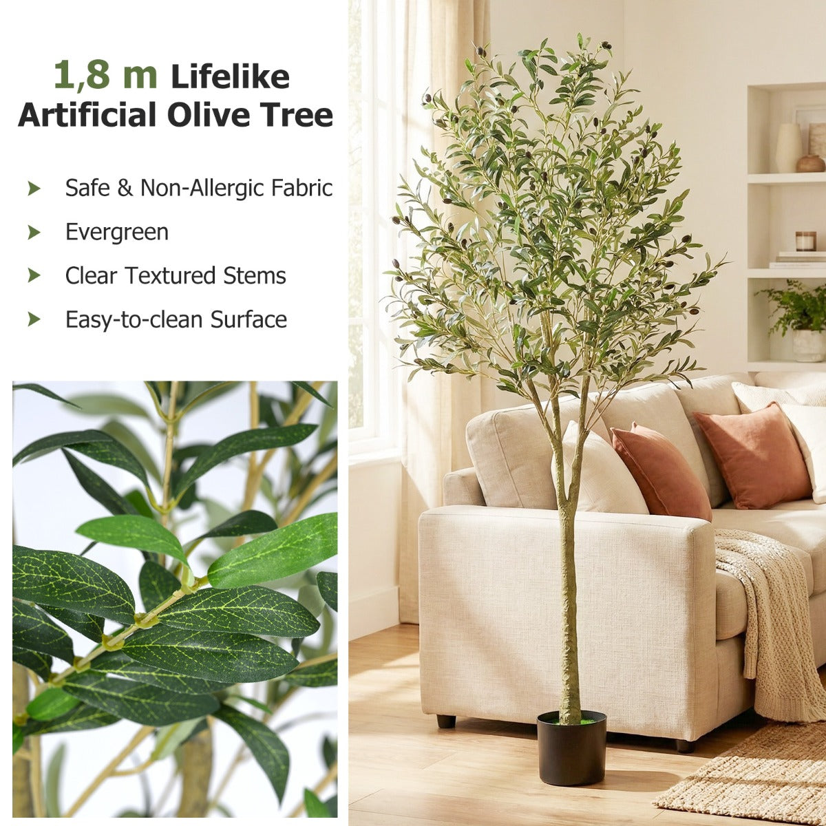 pack – konstgjorda olivträd höga med plastkruka – 2 180 cm – Grön