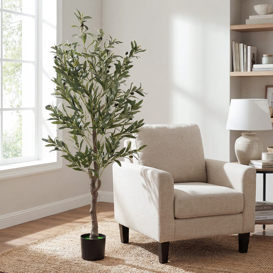 pack – konstgjorda olivträd med realistiska frukter och mossa, moderna kruktäd – 2 – Grön