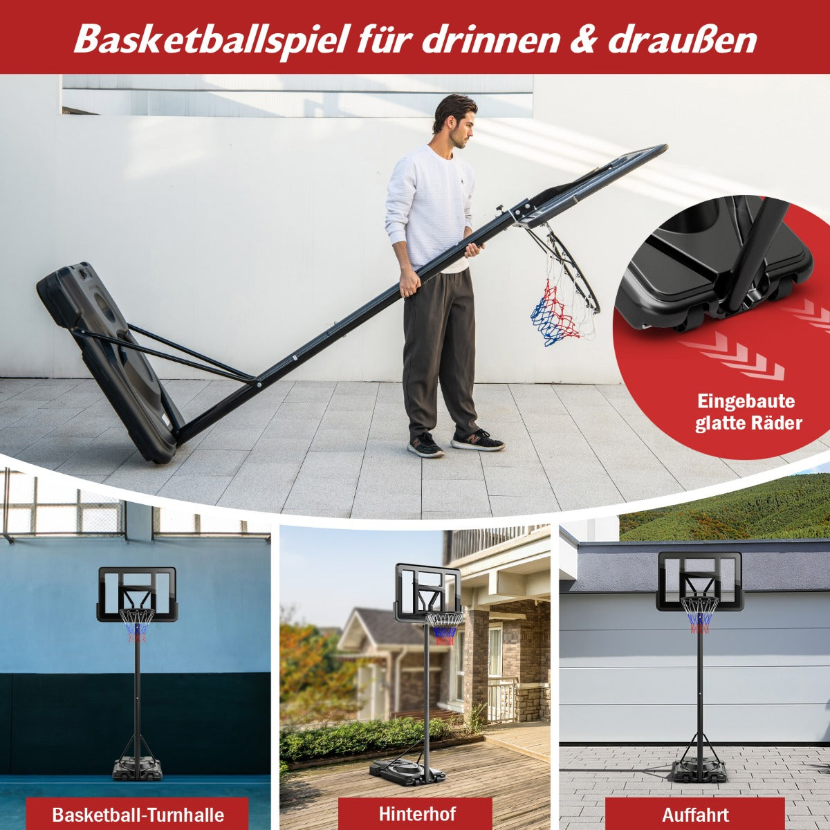 Höjdjusterbart – basketställ Utomhusbasketbåge med stativ – 170-305 cm – Svart