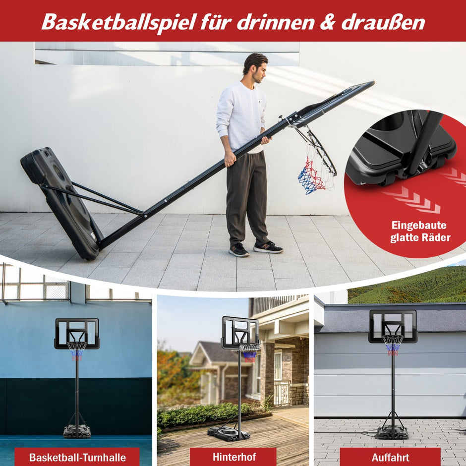 Höjdjusterbart – basketställ Utomhusbasketbåge med stativ – 170-305 cm – Svart