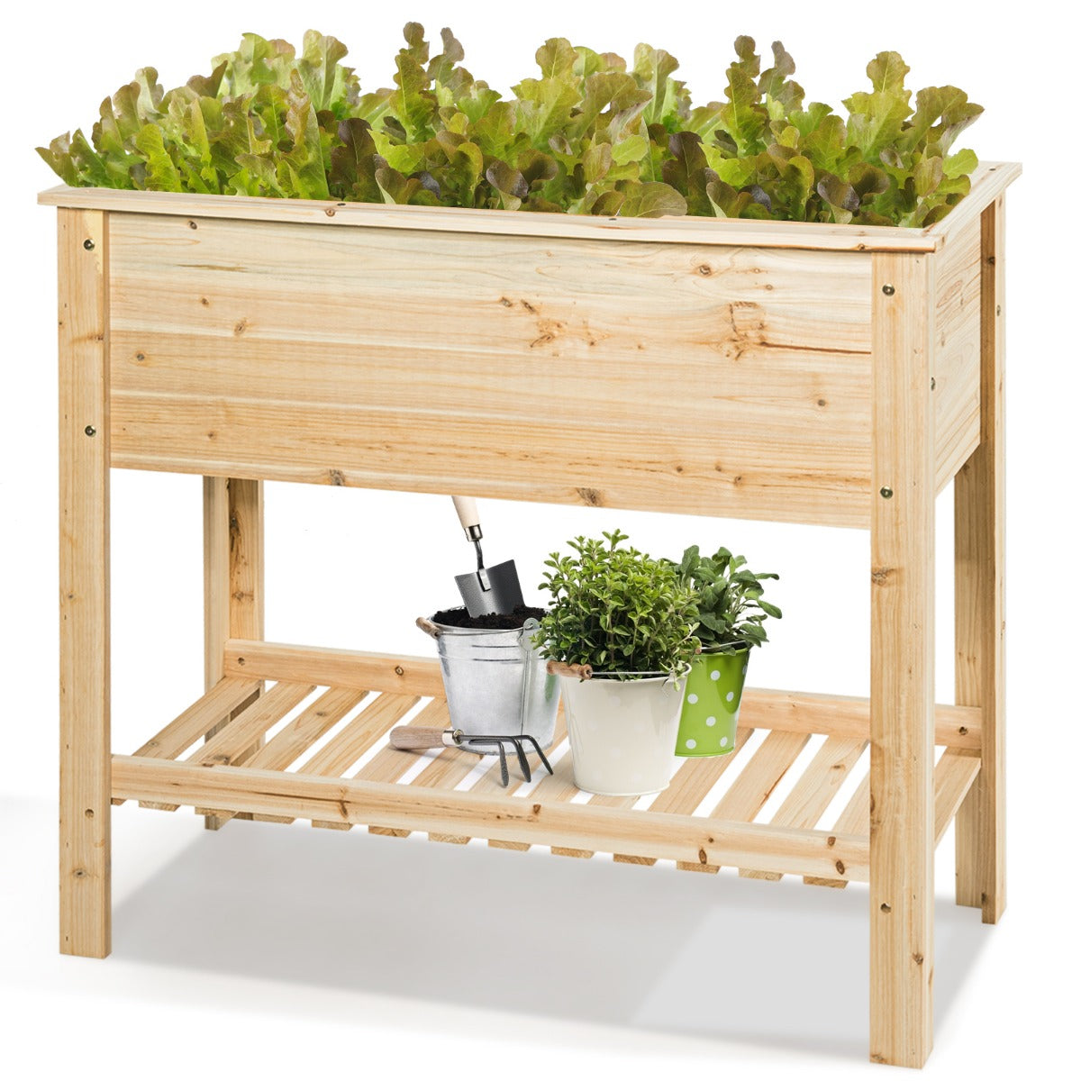 Upphöjd – bädd i trä med förvaringshylla för att odla växter – 92 x 41 x 81 cm – Natur