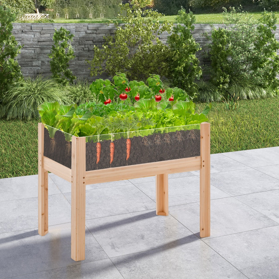 upphöjd – bädd med dräneringshål och transparenta akrylpaneler – 130 L 100 x 59 x 77 cm – Natur