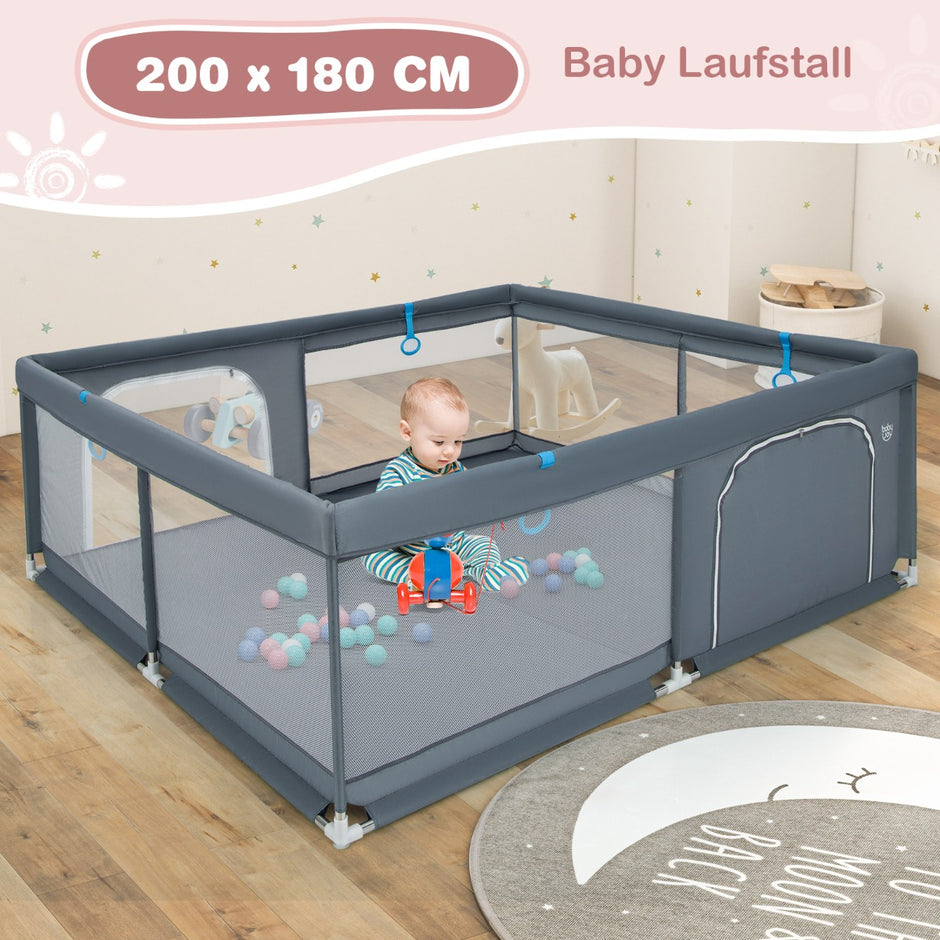 Baby – lekhage med havskulor och handtag dörr Crawling Gate – 50 4 200 x 180 cm – Grå