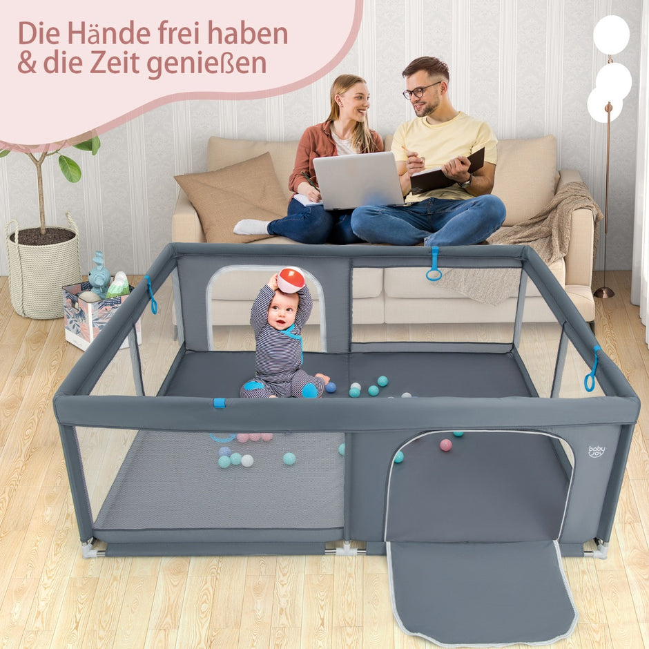 Baby – lekhage med havskulor och handtag dörr Crawling Gate – 50 4 200 x 180 cm – Grå