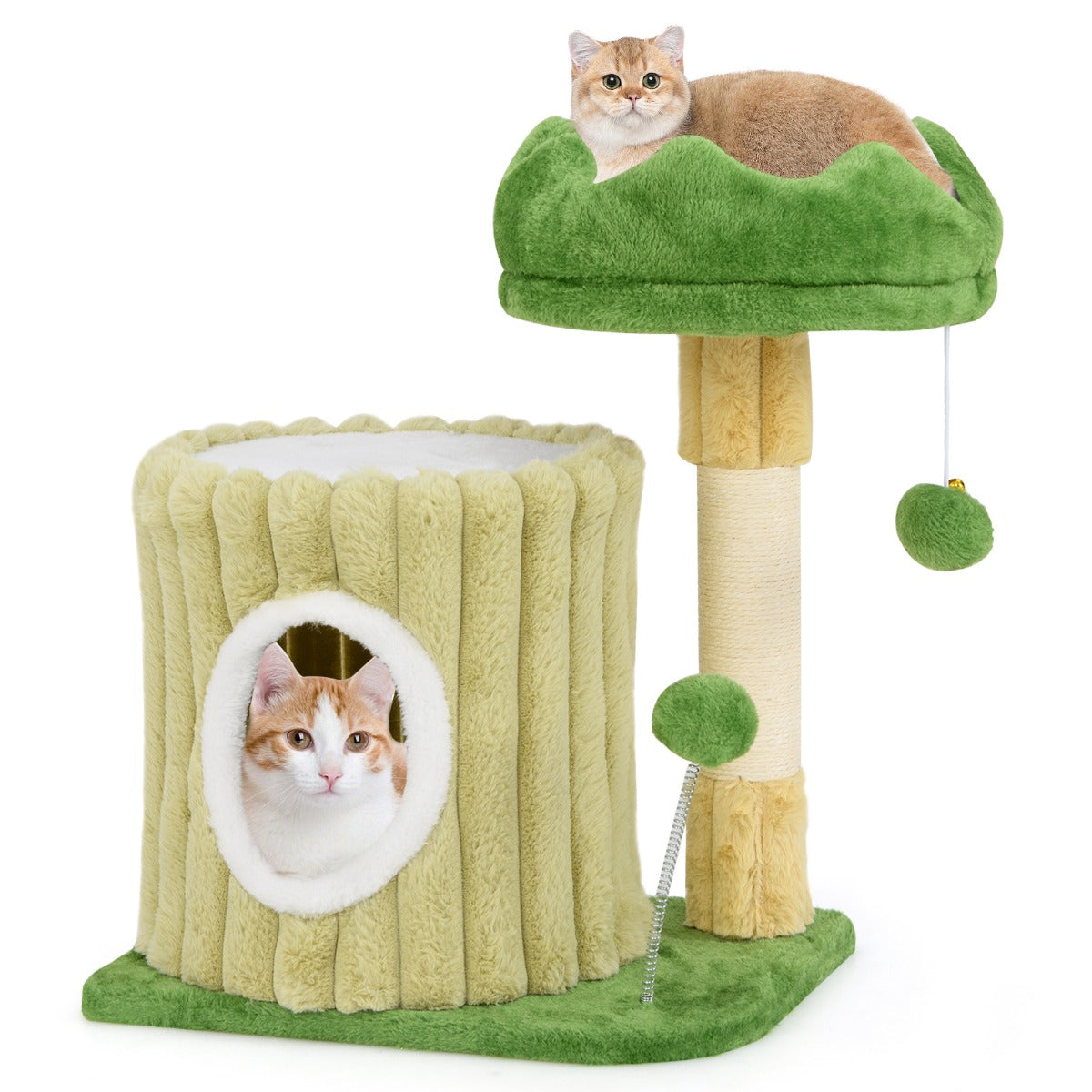Skrapstolpe – Liten kattträd med plattform Sisal Cat Cave och bollar gröna – 2 – Grön
