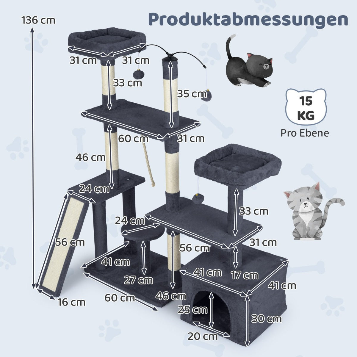 Kratzbaum – med roterbar design Kattklätterträd kattgrotta och ramp Klatsträd – Mörkgrå