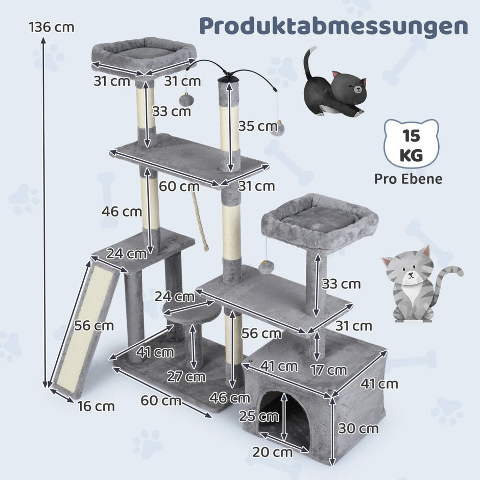 Kratzbaum – med roterbar design Kattklätterträd kattgrotta och ramp Klatsträd – Ljusgrå