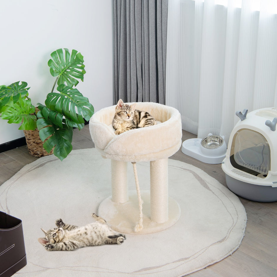 Cat – Tree Scratching Post med mjuk sits Sisal Tower för katter – Beige