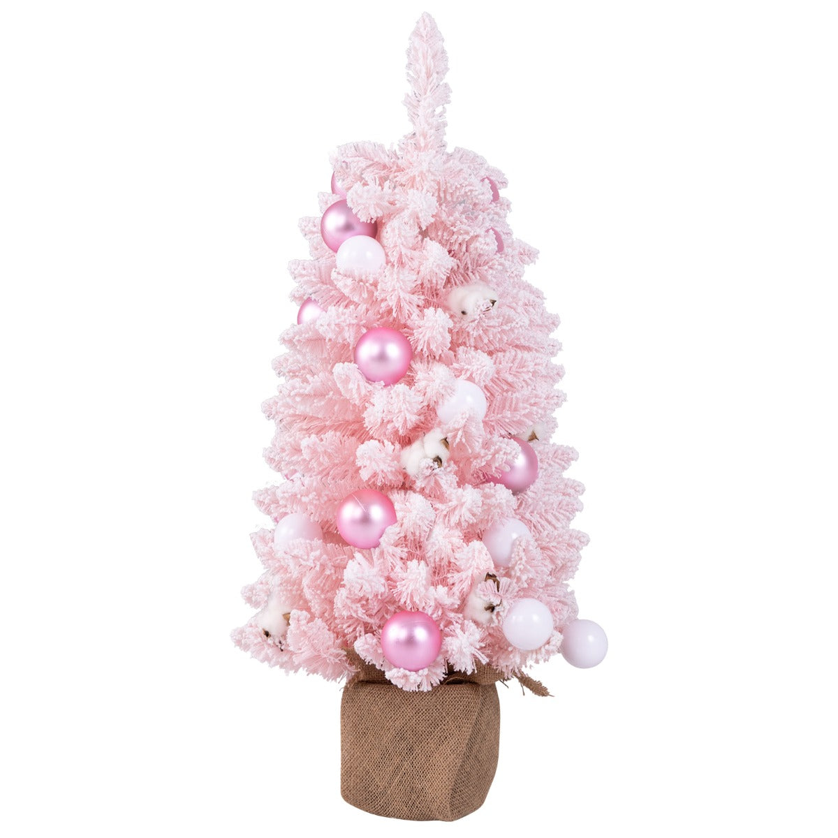 Mini – konstgjord julgran med snö och cementbas – 90 cm – Rosa