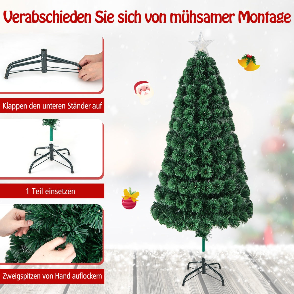 Konstgjord – julgran med ljuslägen i fiberoptik – 8 150 cm – Grön