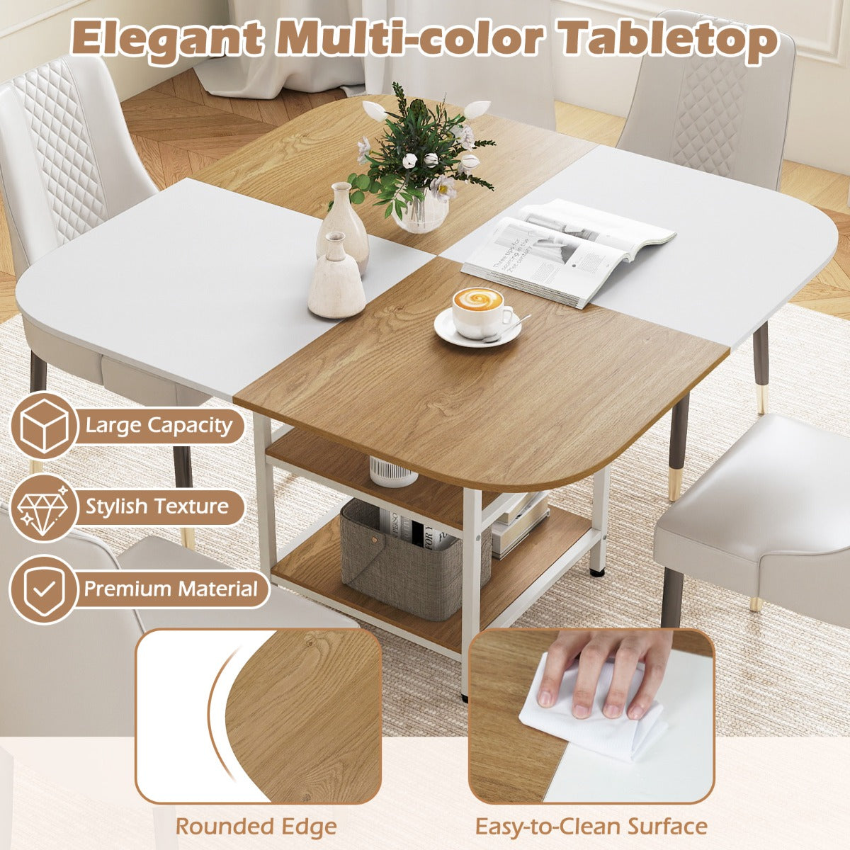 Esstisch – Küchentisch mit Ablagen quadratischer Esszimmertisch für Personen – 2 4 120 x 120 x 77 cm – Kaffe