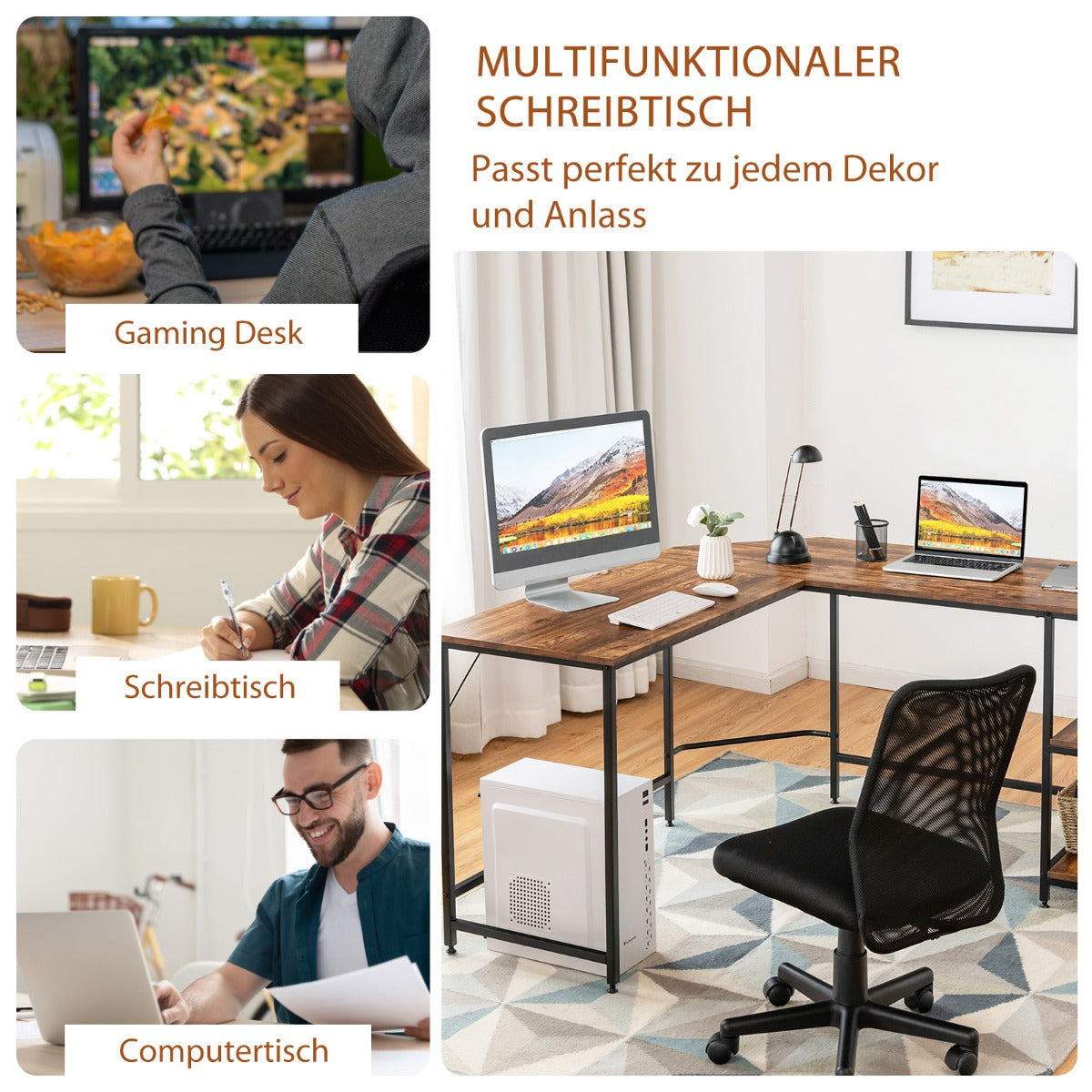 L – format skrivbord hemmakontor med hyllplan kaffebrun + – 2 138 x 138 x 75,5 cm – Brun