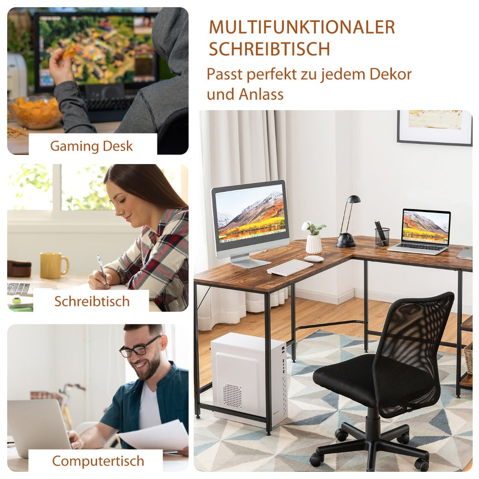L – format skrivbord hemmakontor med hyllplan kaffebrun + – 2 138 x 138 x 75,5 cm – Brun