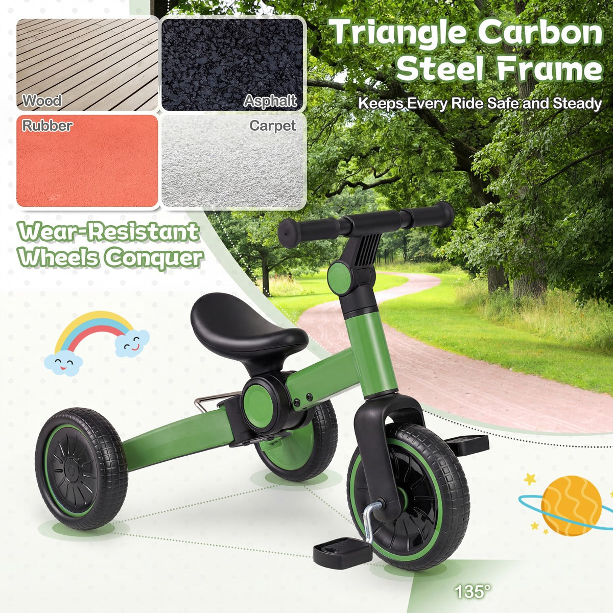 i – Barncykel Barnbalanscykel med avtagbara pedaler justerbar handtag – 5 1 – Grön
