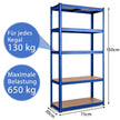 Förvaringsställ – med nivåer metallram Metallhylla upp till Lastkapacitet – 5 650 kg 75 x 30 x 150 cm – Blå