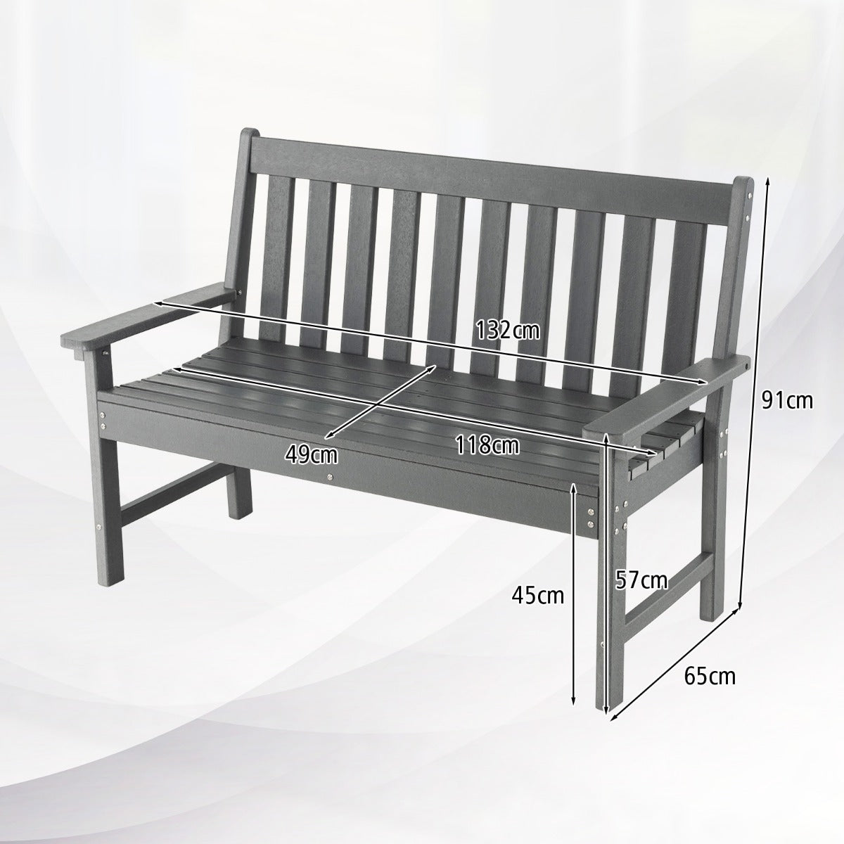 Lång – bänk Allväders Tillverkad av HDPE för sits – 2-3 132 x 65 x 91 cm 132 cm – Grå