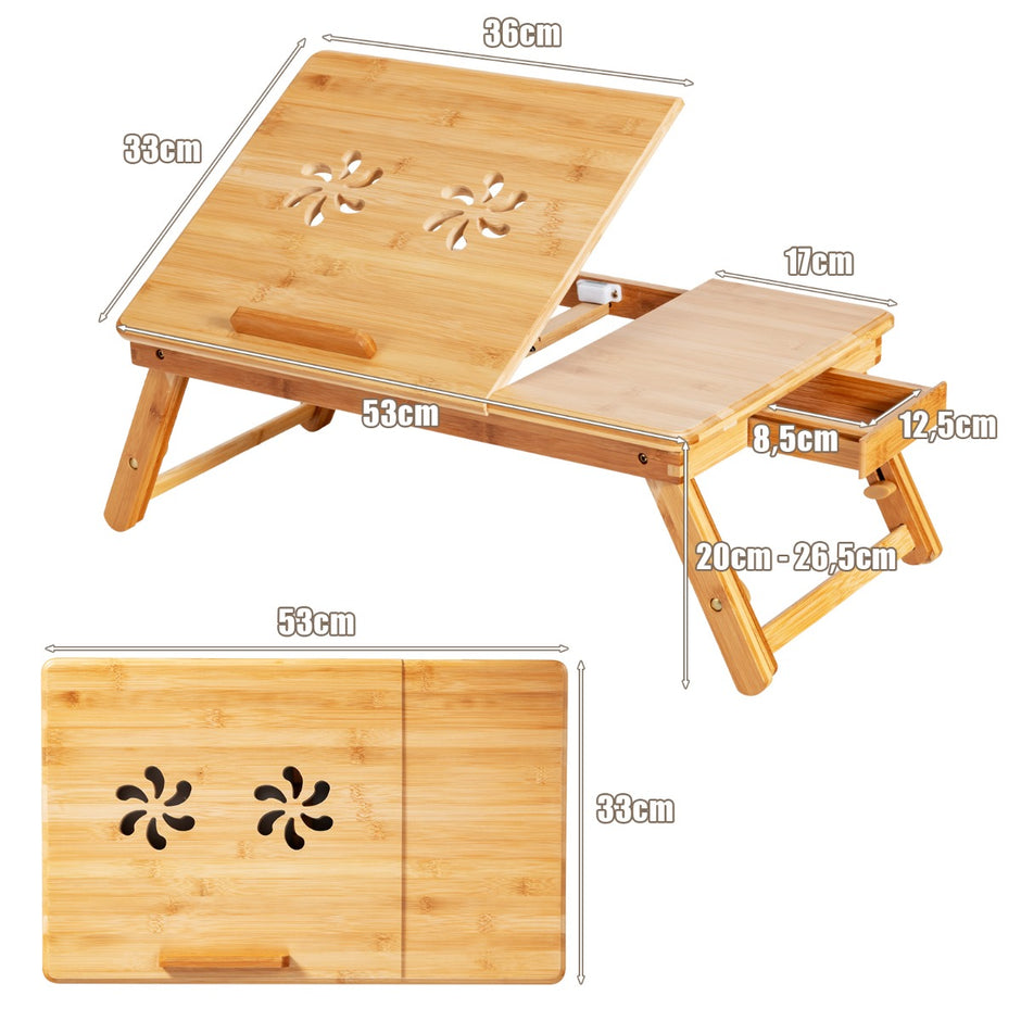 Bambu – laptopbord med höjdjusterbara ben och lutande värmeavledande topp Natural – Natur