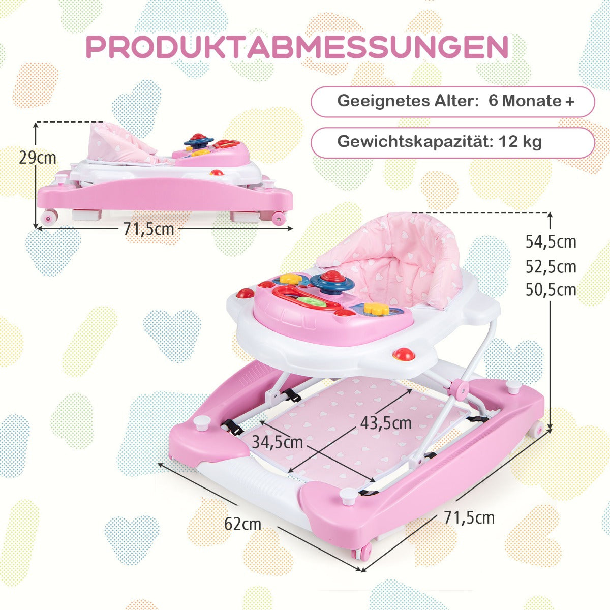 i – Baby Walker med avtagbar lekbräda och fotplatta – 6 1 – Rosa