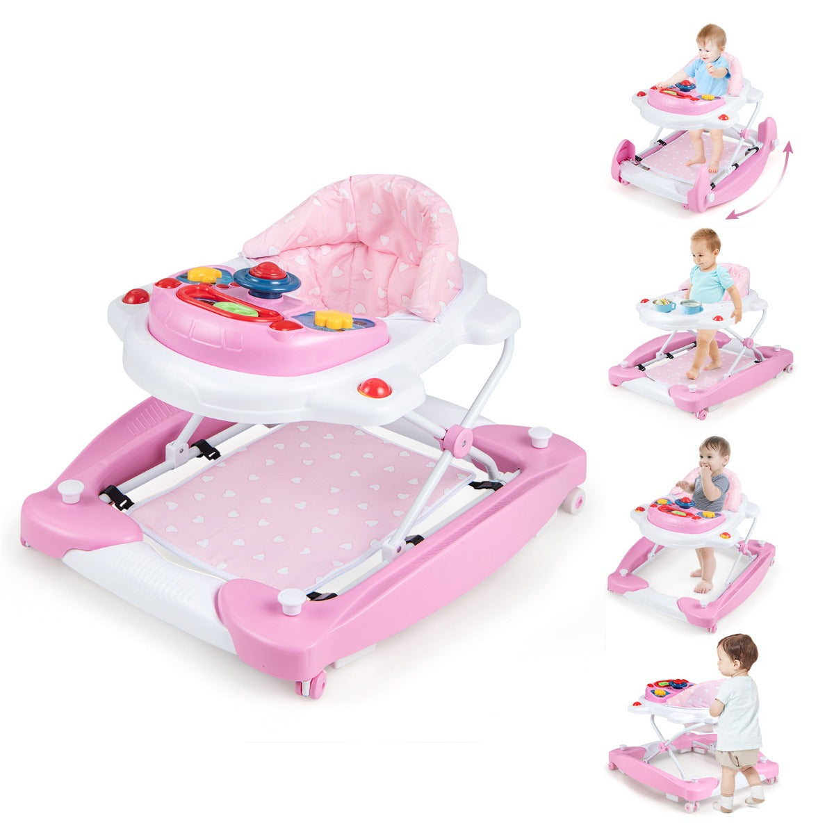 i – Baby Walker med avtagbar lekbräda och fotplatta – 6 1 – Rosa