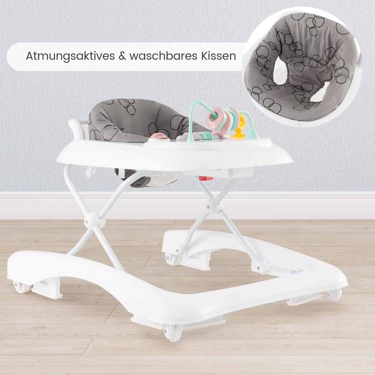 i – Baby Walker hopfällbar gåstol med justerbar höjd och hastighet – 3 1 – Grå