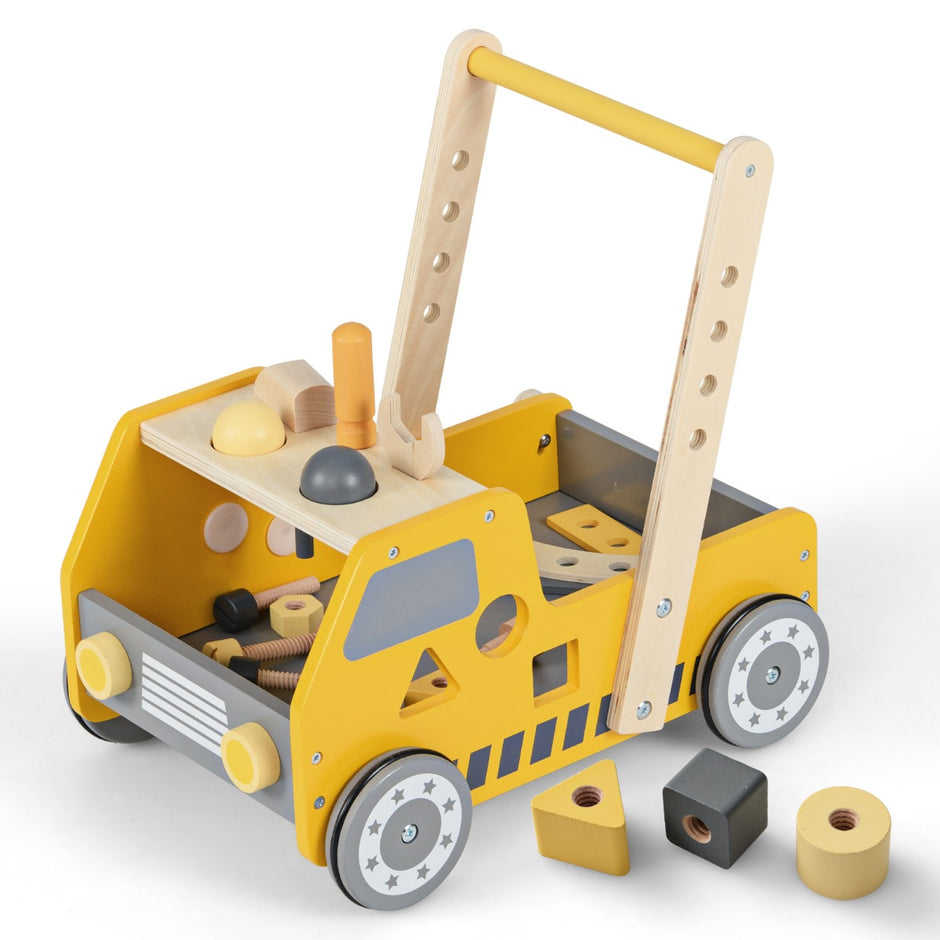 i – Baby Walker Trä med Multi Activity Center – 2 1 – Gul