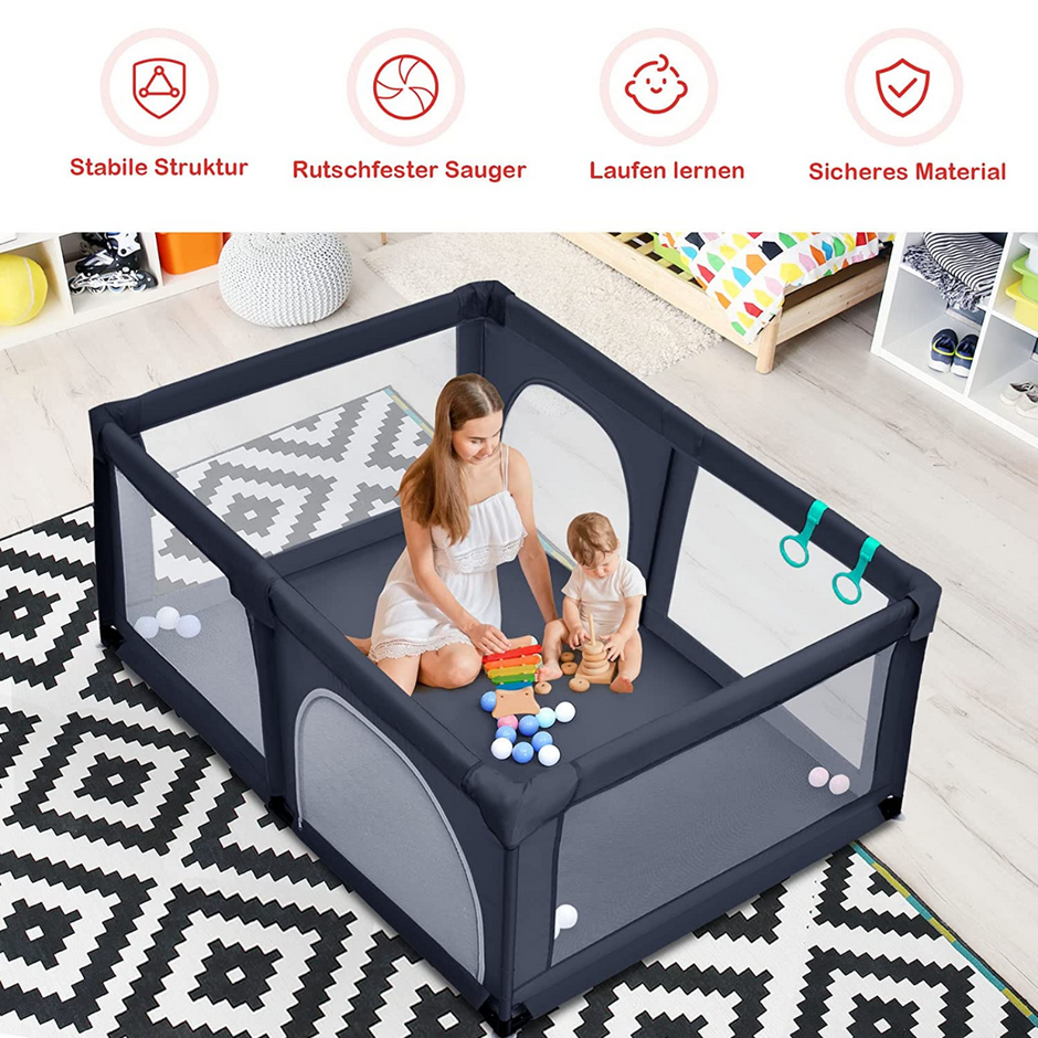 Baby – lekhage med lekkulor nät och dragkedja – 50 120 x 190 cm – Mörkgrå