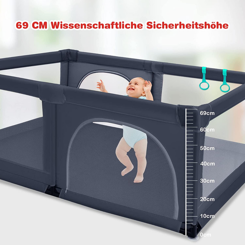Baby – lekhage med lekkulor nät och dragkedja – 50 120 x 190 cm – Mörkgrå