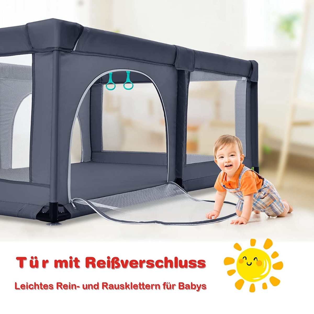 Baby – lekhage med lekkulor nät och dragkedja – 50 120 x 190 cm – Mörkgrå