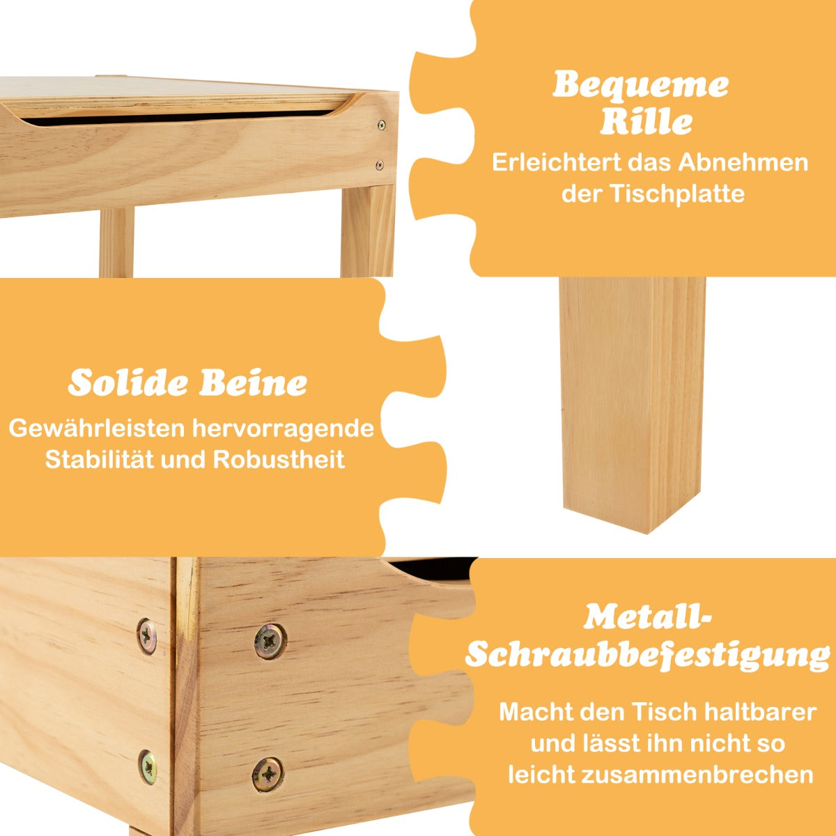 i – barnbord av furu med vändbar bordsskiva och förvaringsutrymme pappersrulle Natural – 2 1 – Natur