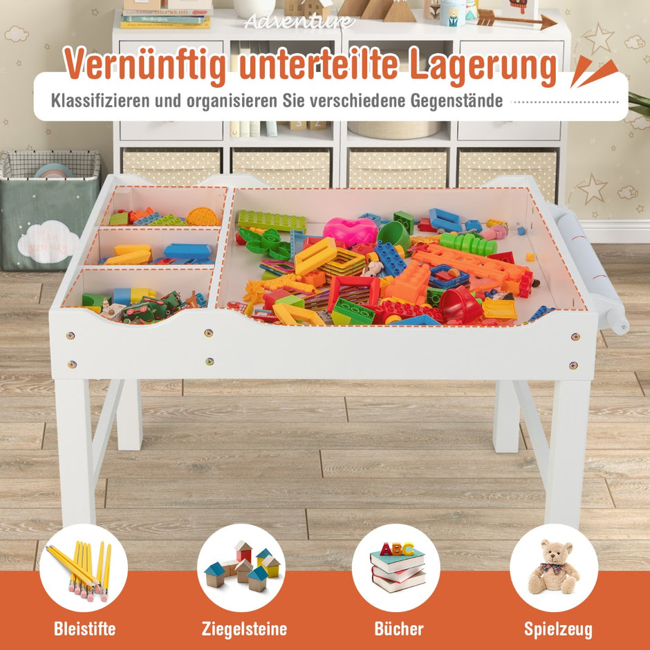 i – barnbord av furu med vändbar bordsskiva och förvaringsutrymme pappersrulle – 2 1 – Vit