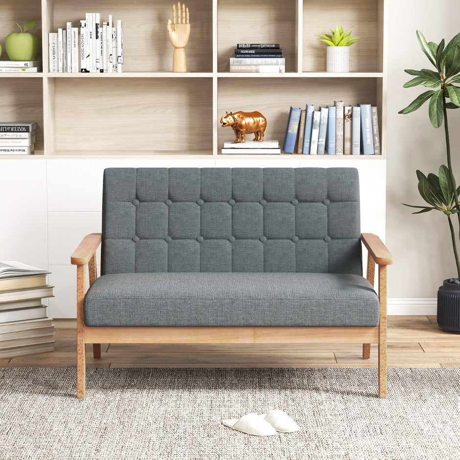 sits – stoppad soffa med ram av gummi och klassisk knappdesign – 2 114 x 72 x 77 cm – Grå