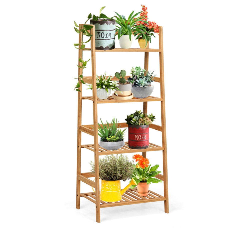 Ståhylla – med nivåer steghylla gjord av bambu bokhylla växthylla balkonghylla – 4 48 x 32 x 115 cm – Natur