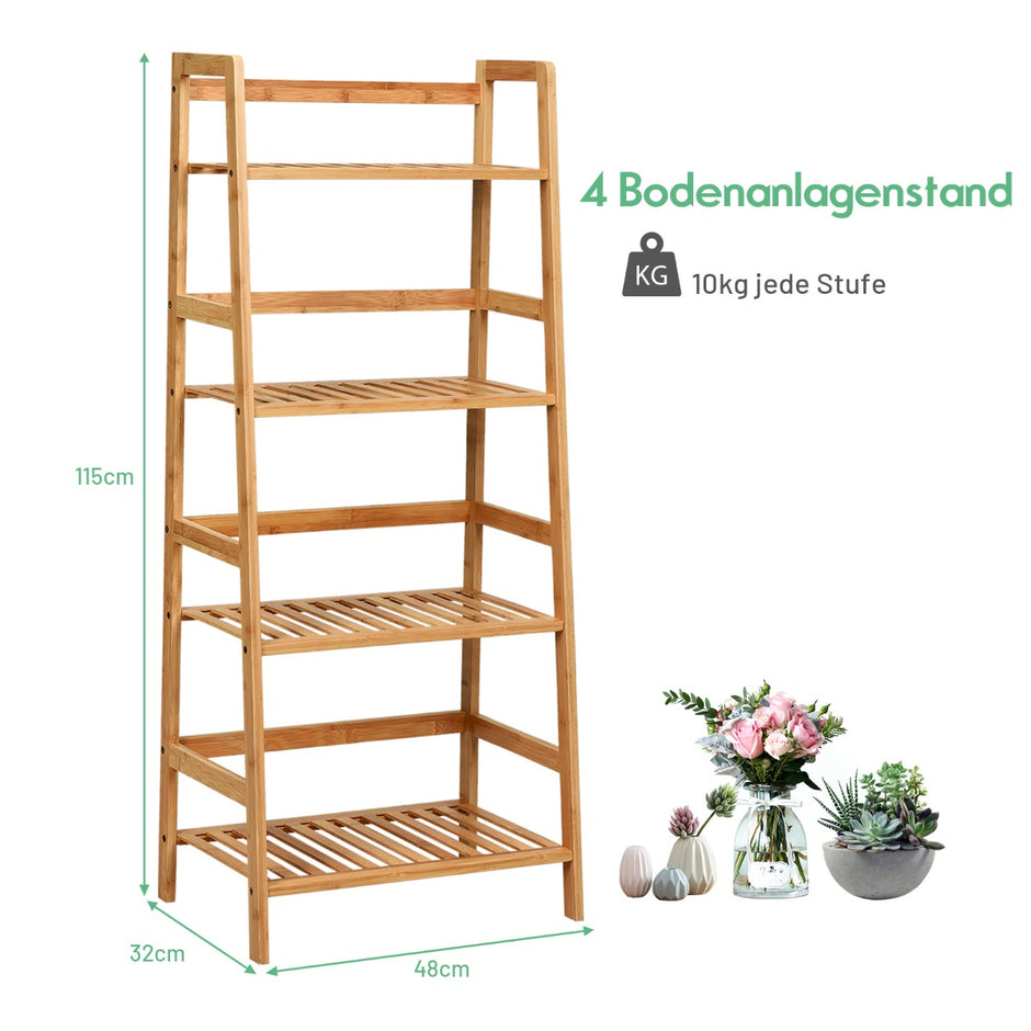 Ståhylla – med nivåer steghylla gjord av bambu bokhylla växthylla balkonghylla – 4 48 x 32 x 115 cm – Natur