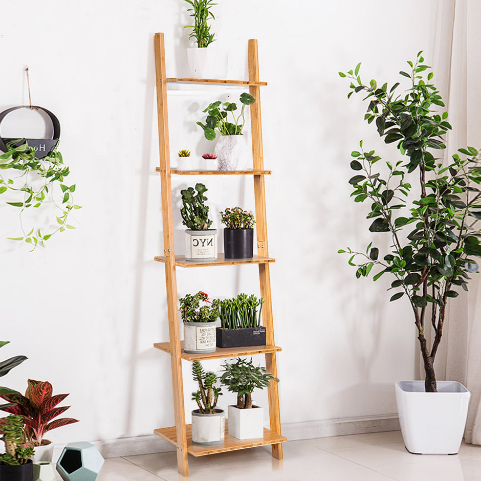 nivåer – steghylla gjord av bambu smal bokhylla stående Naturlig – 5 43 x 35 x 165 cm – Natur