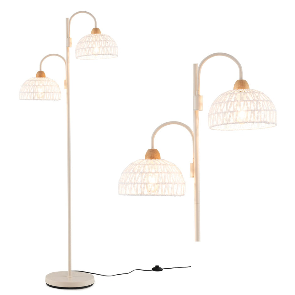 Golvlampa – med lampor och fotkontakt 350° roterande trädlampa vävda lampskärmar – 2 – Vit