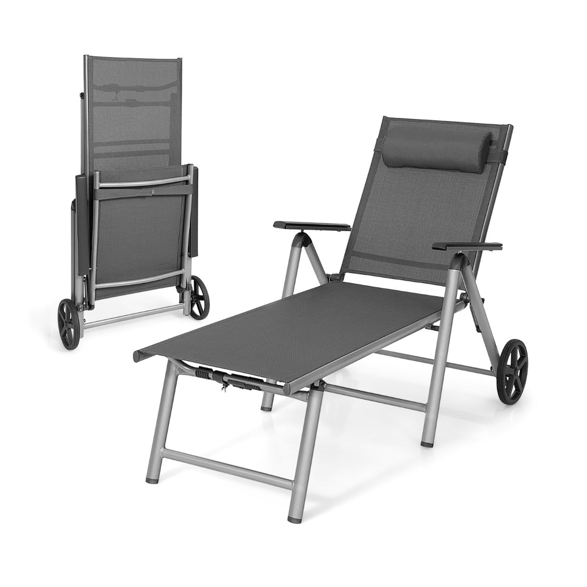 Solstol – i aluminium med hjul Fällbar – 137,5 x 75 x 23,5 cm – Grå
