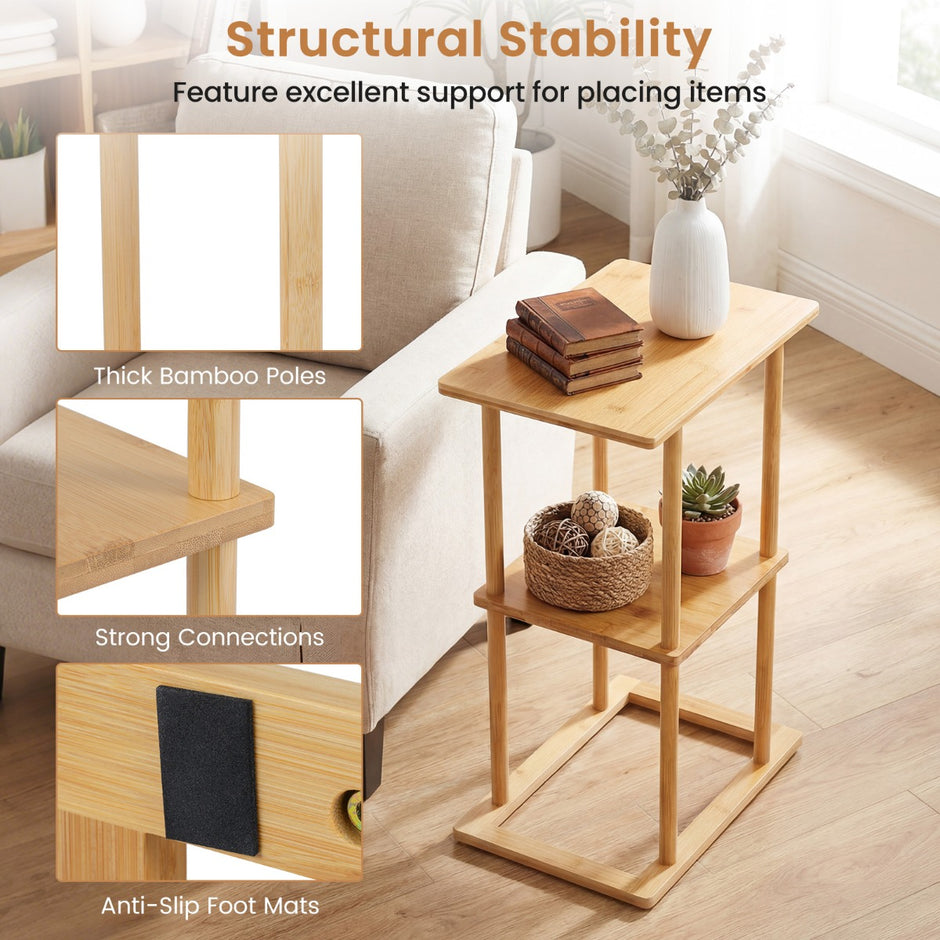 pack – bambus sidobord med förvaringshyllor, rektangulärt sofabord, soffbord – 2 – Natur