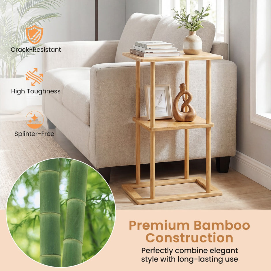 pack – bambus sidobord med förvaringshyllor, rektangulärt sofabord, soffbord – 2 – Natur