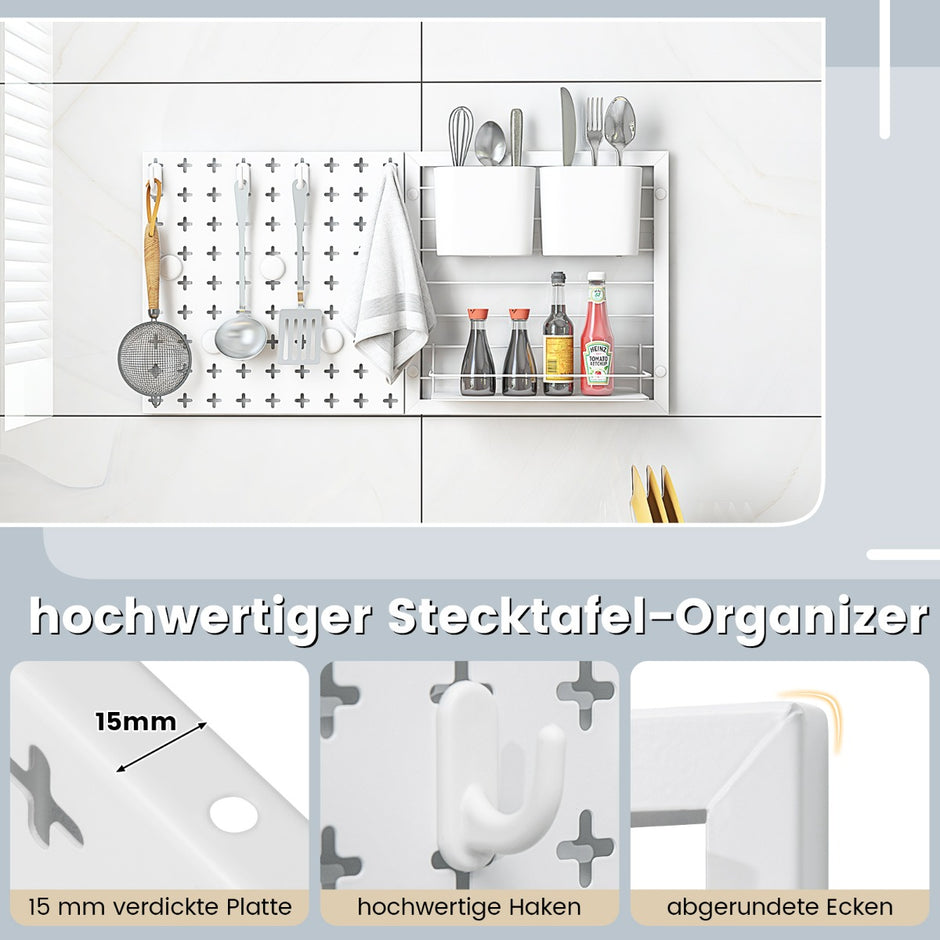Verktygsvägg – med förvaringsbehållare och förvaringsställ magneter krokar pegboard – 2 1 5 4 – Vit