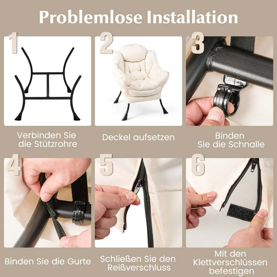 Fåtölj – med pall och armstöd sidficka fotstöd Avkopplande stol Wing – Beige