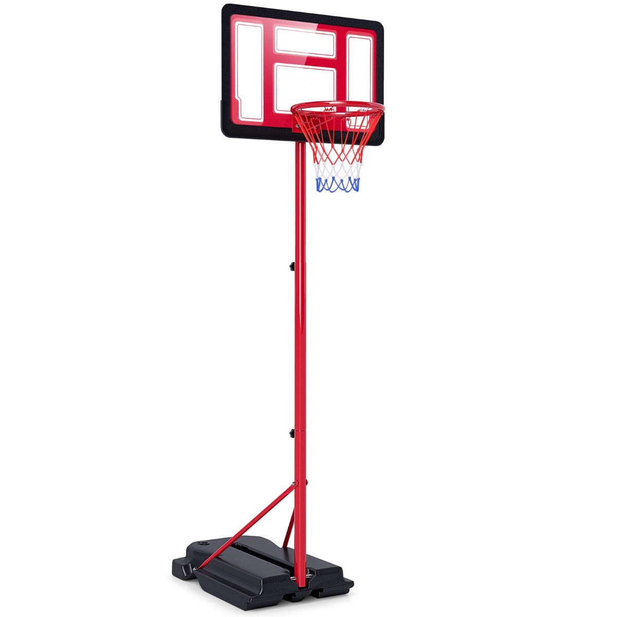 Barnbasketkorg – höjjusterbart basketställ med fyllbar sockel, rött. – 95-155 cm – Röd