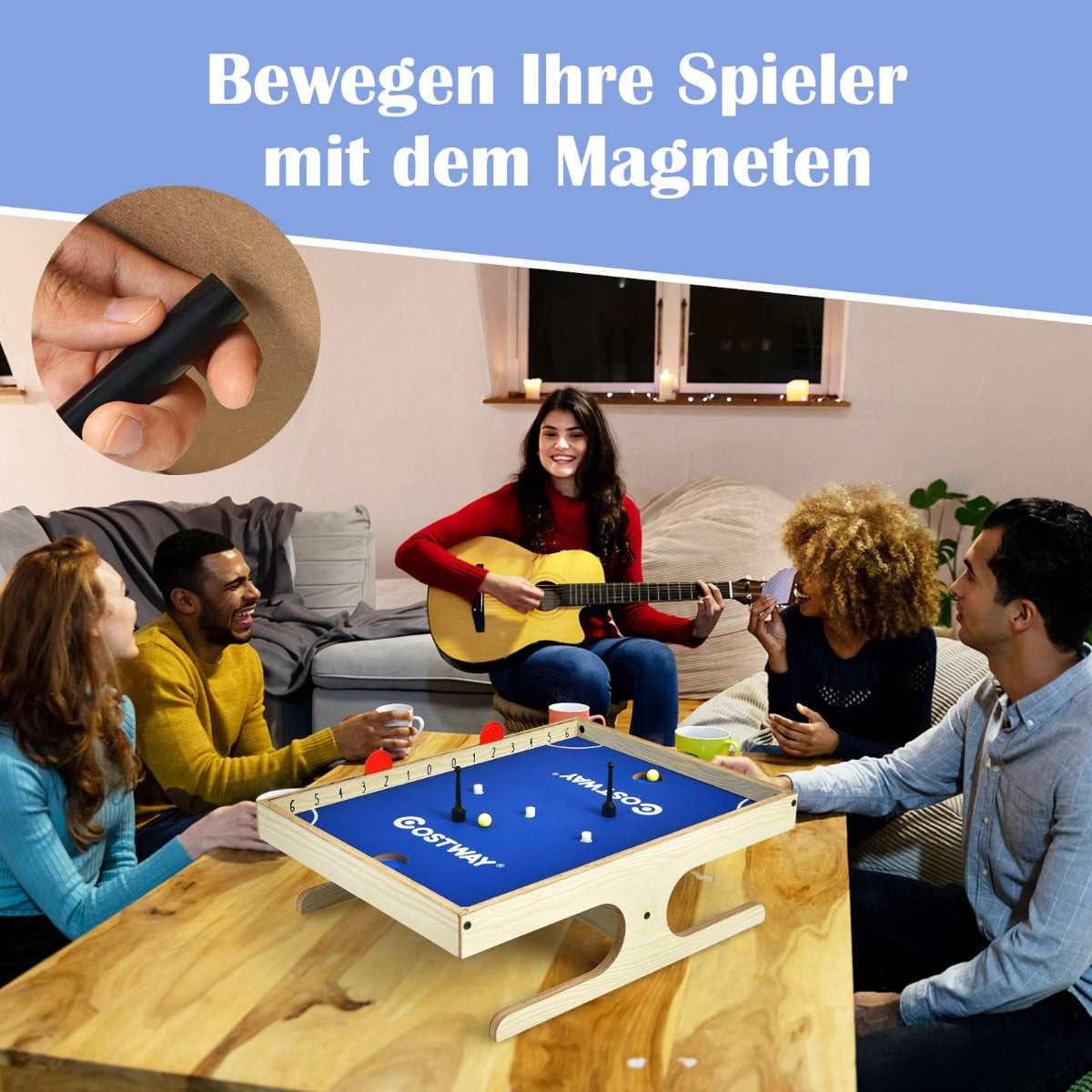 Magnetiskt – minifotbollsbord med bollar och magnetiska handtag för spelare +Blå – 2 2 2 – Natur
