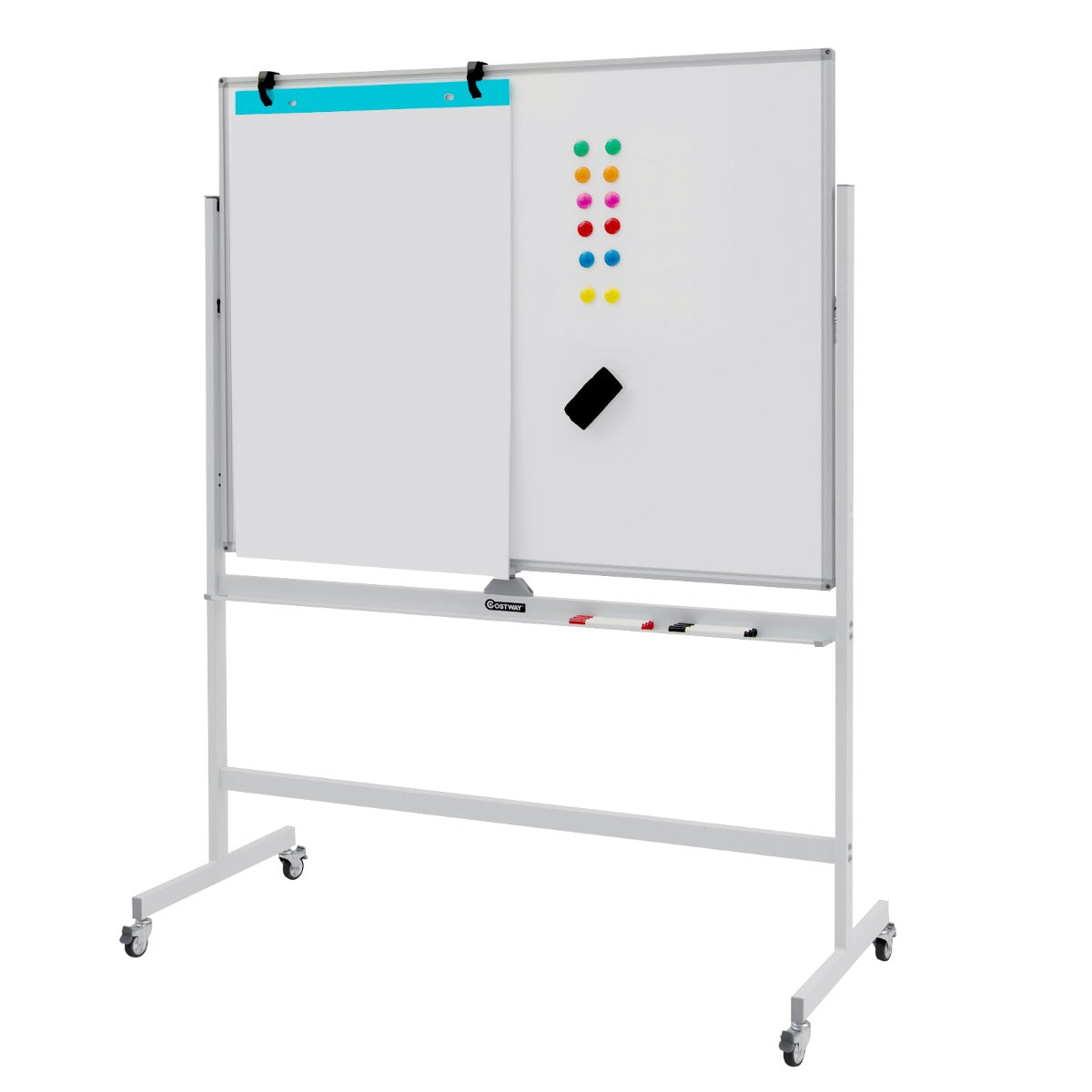 Magnetisk – dubbelsidig whiteboardtavla med hjul för klassrummet på kontoret och hemma – Vit