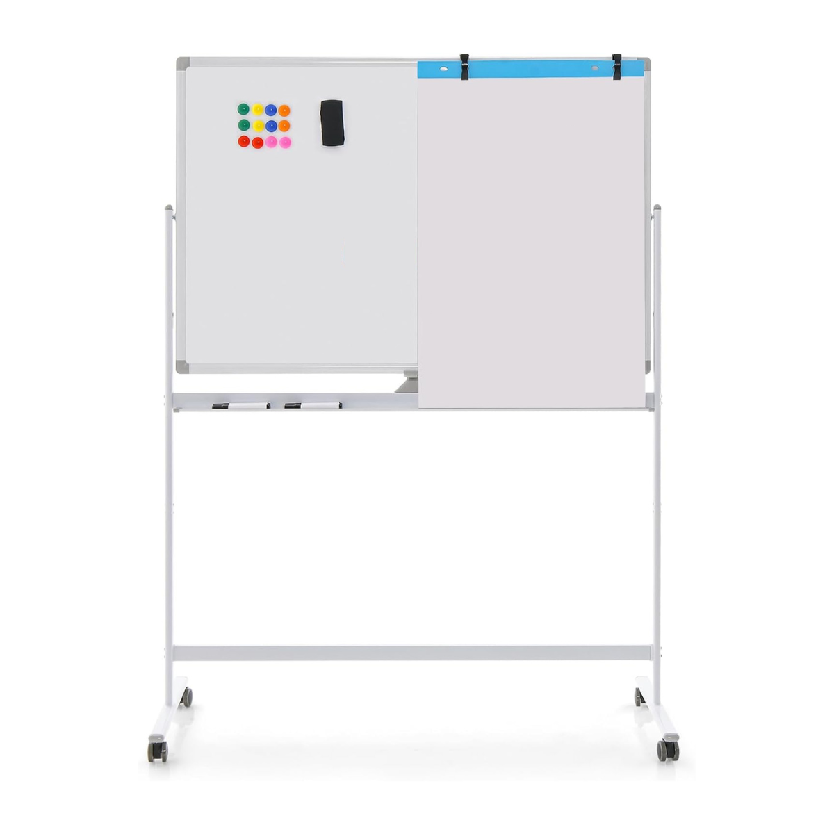 Dubbelsidig – mobil skrivtavla Höjdjusterbar magnetisk – 120 x 80 cm – Vit