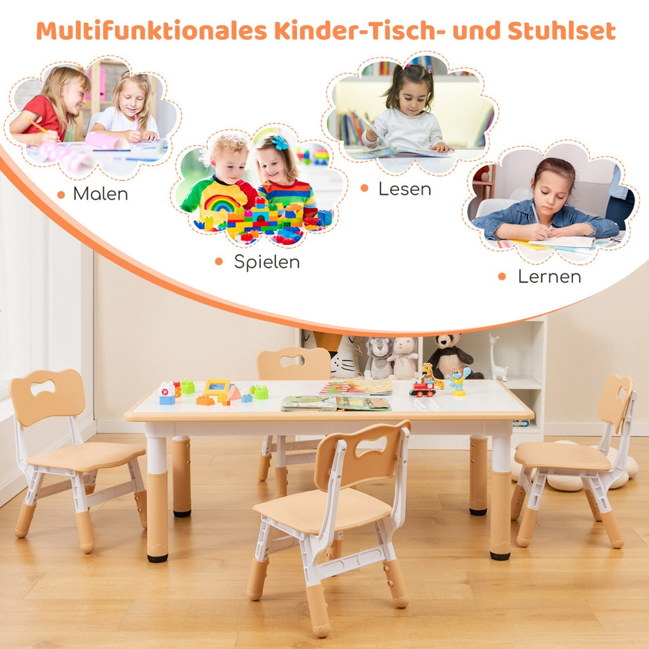 Barnbord – med stolar set graffiti bordsskiva Höjdjusterbar barnsittgrupp – 4 – Natur