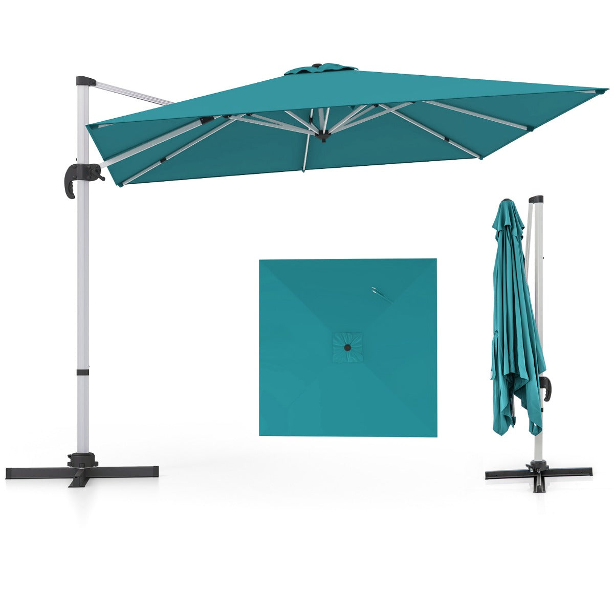 Marknadsparaply – med korsbas och 360° rotation för trädgårds poolområden – 300 x 300 cm – Blå