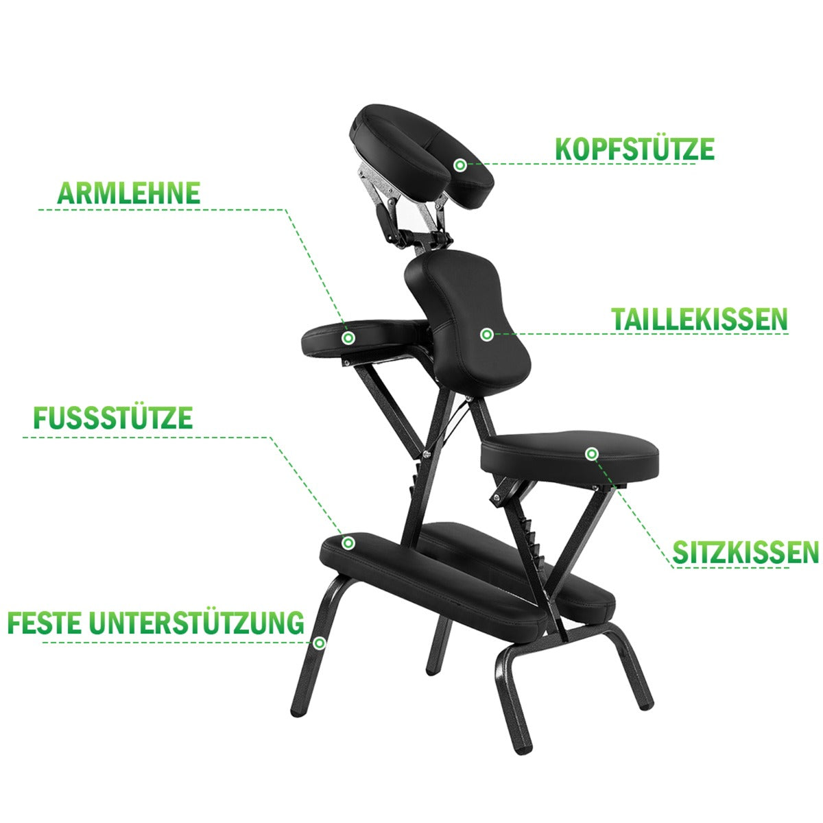 Massagestol – hopfällbar tatueringsstol höjdjusterbar terapistol portabel – Svart
