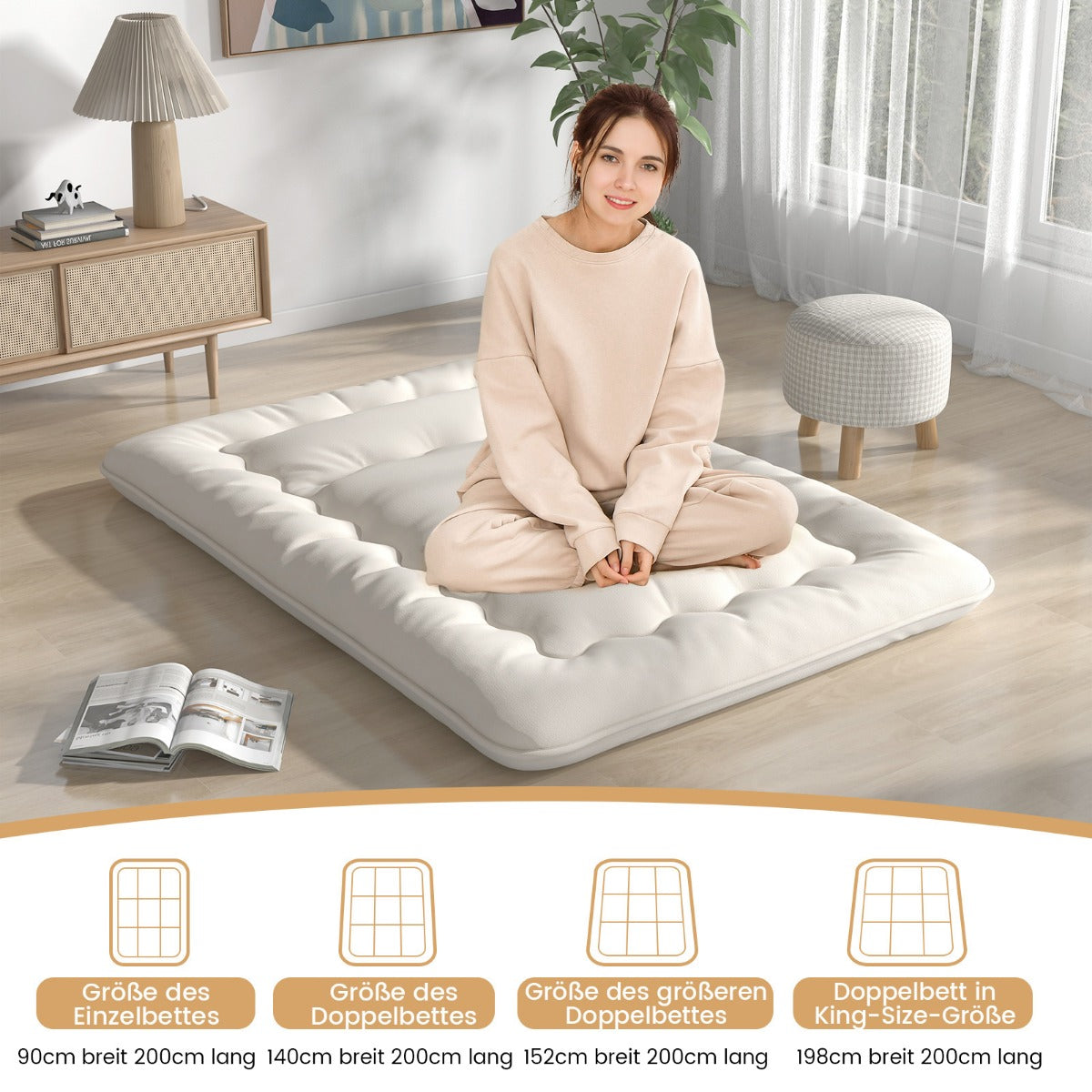 Japansk – futonmadrass Tatamimatta Golvmadrass Vikmadrass – 140 x 200 cm – Beige
