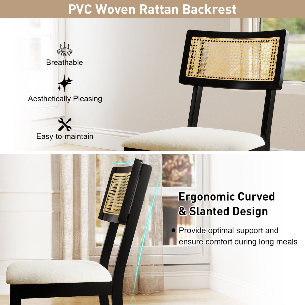 Matstolar – pack köksstolar med stoppad sits gummibensben – 2 – Svart