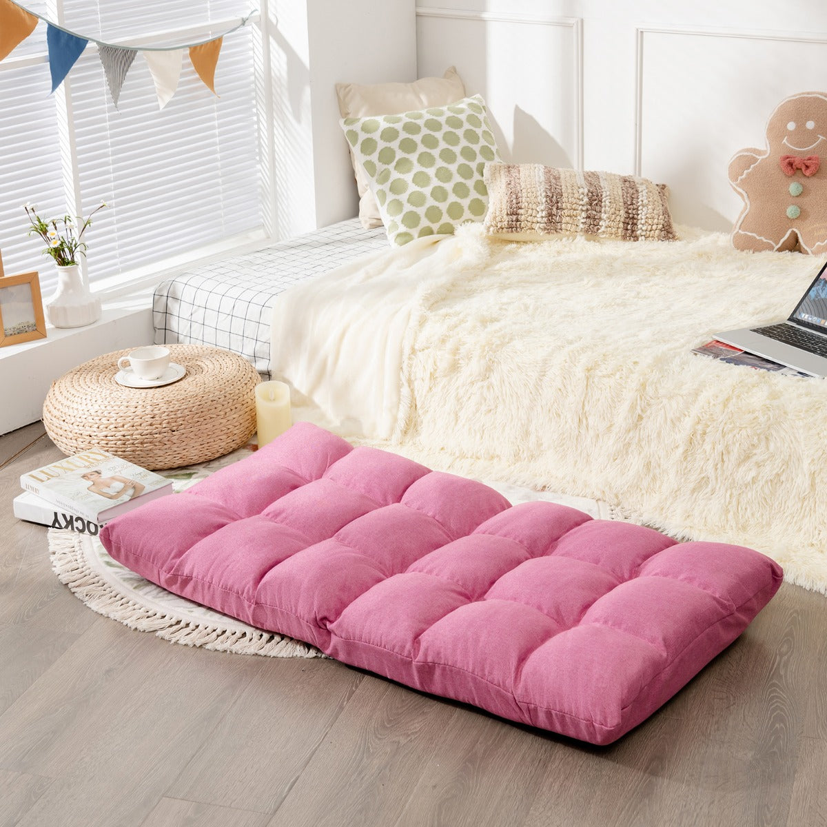 Golvstol – med vägs justerbart ryggstöd av skum Mörkrosa – 14 106,5 x 55,5 x 10 cm – Rosa